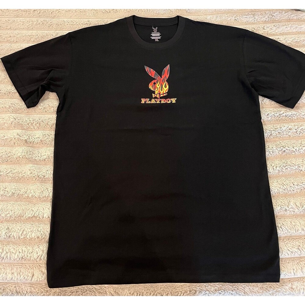 Playboy Flame Bunny Logo T-Shirt – Men’s XL – Black – NWOT